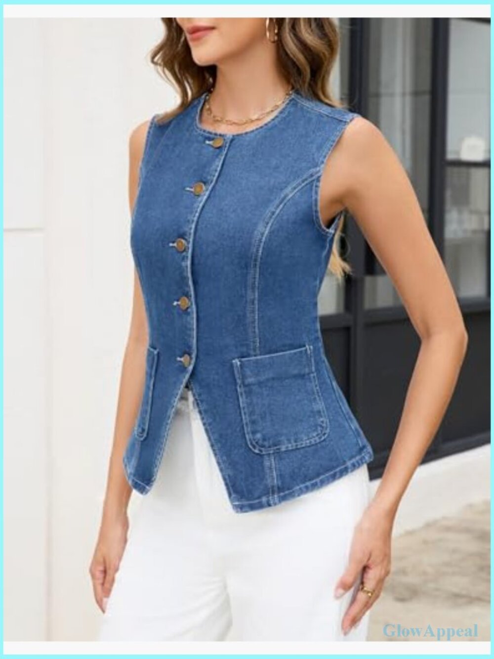 Sleeveless Denim Vest Top Button Down Western Cropped Jean Waistcoat - Picture 4 of 7